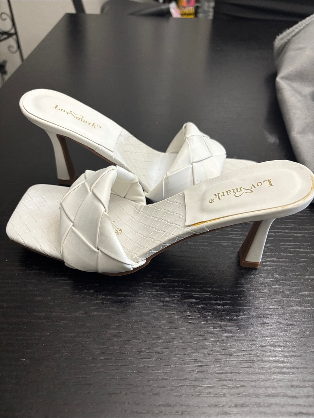 Love Mark White Braided Square-Toe Heel Mules